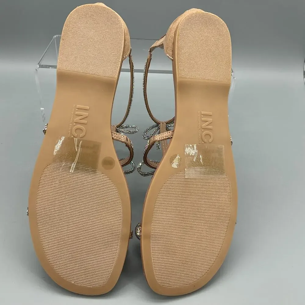NEW I.N.C. Women’s Gertrudis Bow Flat Sandals Beige Size 8M